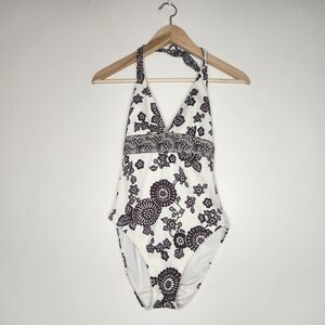 Vintage Esprit Beach One Piece Swimsuit Floral Womens Medium Halter White